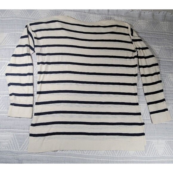 Vince Striped V-Neck Sweater Women’s Large 100%‎ Cotton Navy Cream - Picture 11 of 11